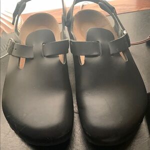 Black Leather Clog Sandals